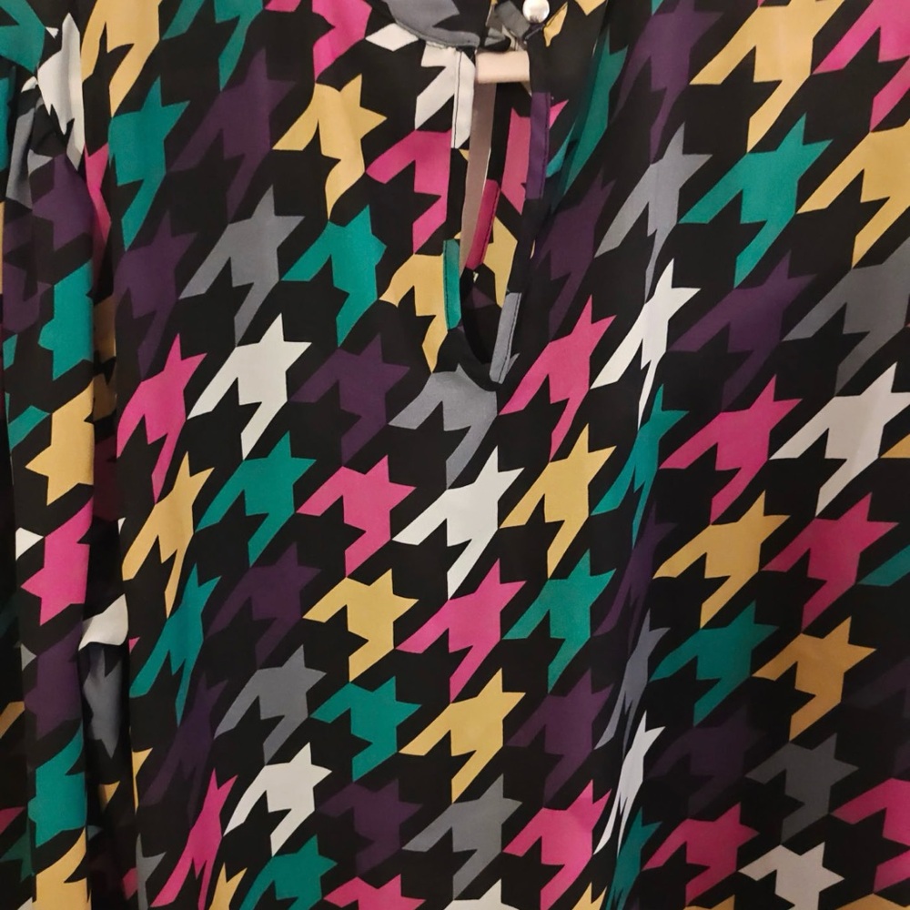 Ashley Stewart Multicolor Houndstooth Blouse